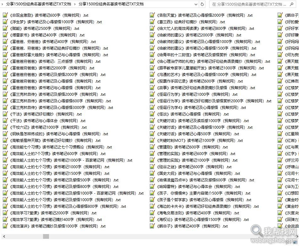 分享1500份经典名著读书笔记TXT文档